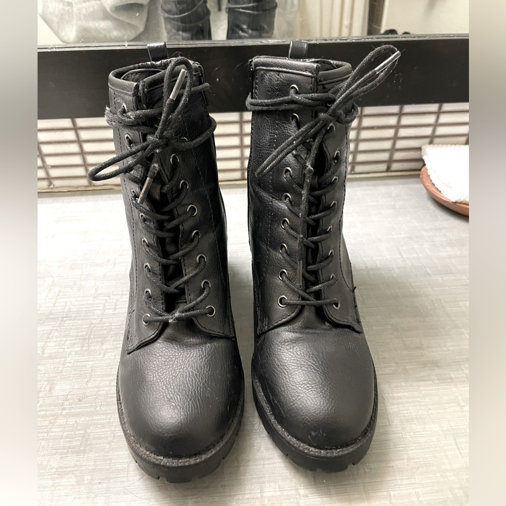Lace up leather booties